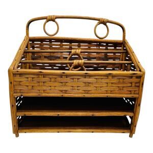 VTG Rattan Desk Organizer Bamboo Letter Tray Boho Basket Weave Office Storage